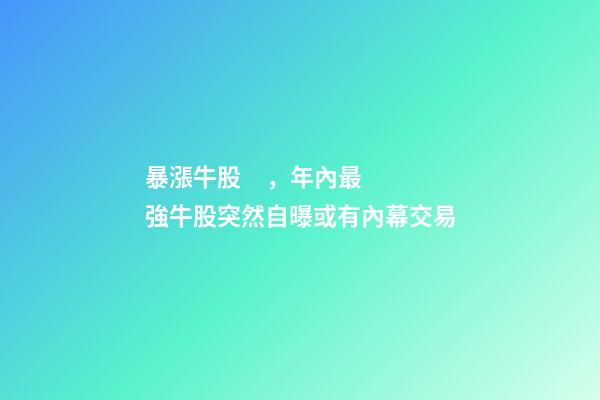 暴漲牛股，年內最強牛股突然自曝或有內幕交易-第1張-觀點-玄機派